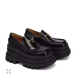Naked Wolfe Black Platform Loafers with Gold Details